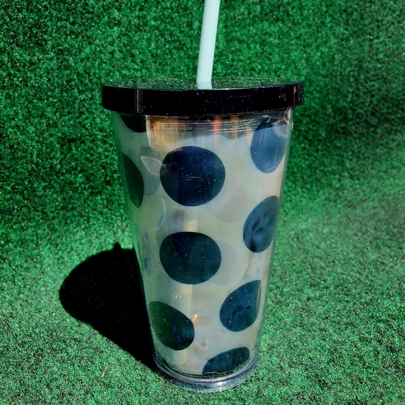 Starbucks Black Polka Dots Tumbler 16 oz. Tumbler Cold Beverage W/Straw - Picture 2 of 9